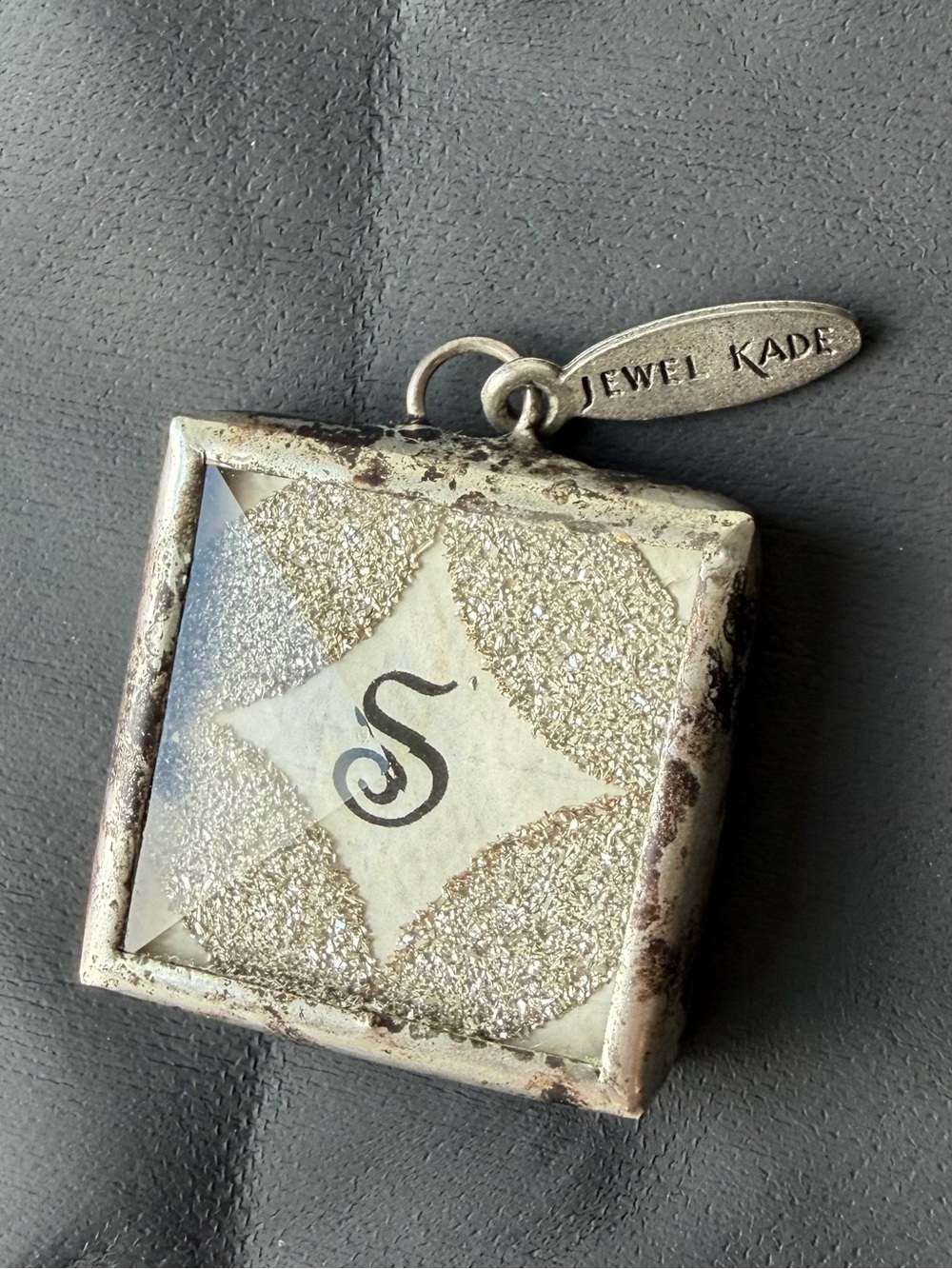 Jewel Kade Reversible Glass Pendant Bird Floral Monogram "S" Silver Tone Charm